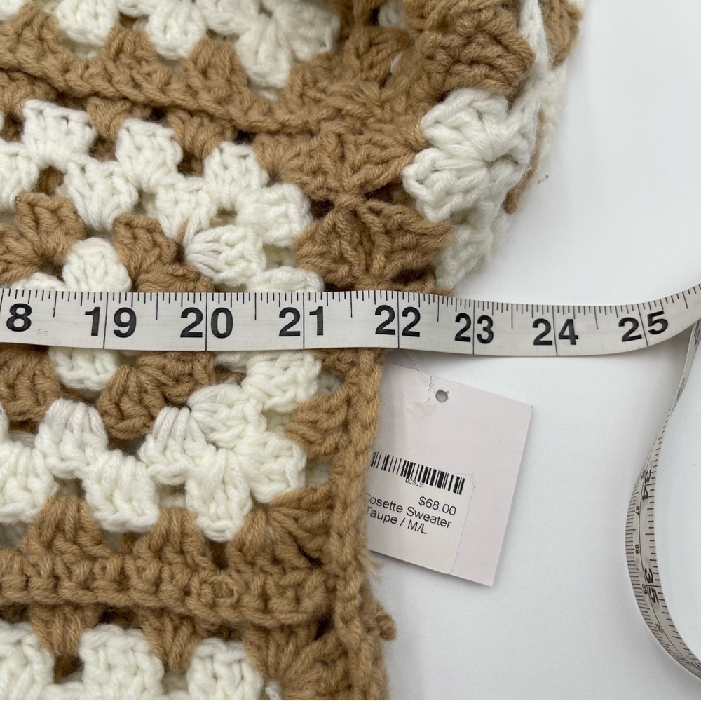Dreamers by Debut Sweater Medium Large Cream Tan Crochet Granny Square Boho - Picture 9 of 10